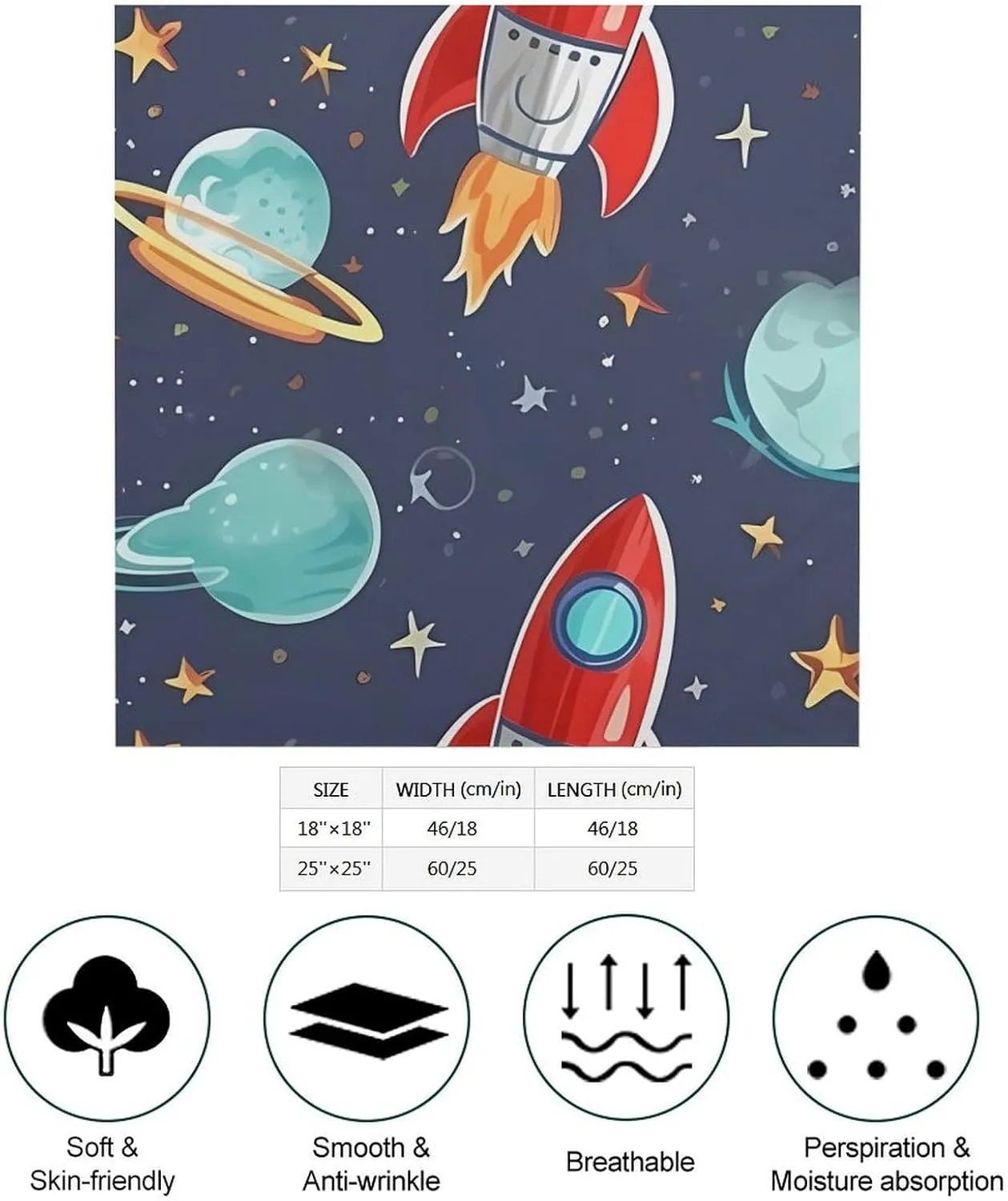 Rocket Clipart Space Ship Square Scarf for Women, Silk Like Head Scarf Fashion Accessory, Lightweight Neckerchief