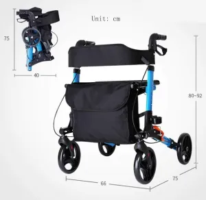 Rollator Walker Walking Frame Aid Lightweight Mobility Foldable with Seat and Bag 4 Wheels for Elderly