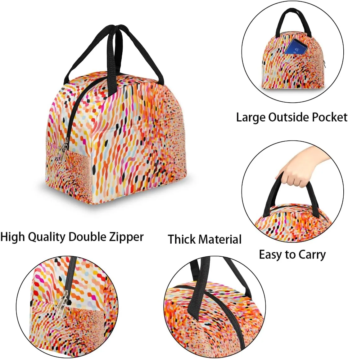 Romance Pattern Lunch Tote Bag Reusable Insulated Bags Waterproof Adult Portable Meal Cooler Pack for Women Men Picnic Office Work Travel