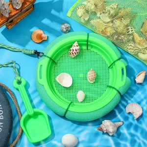 Roshtia 3 Pcs Shark Tooth Sifter Set Lightweight Sand Kits for Teeth Seashell Hunting Beach Floating Beach Sifter with Mesh Screen,Shovel,Seashell Bag for Outdoor Digging(Green)