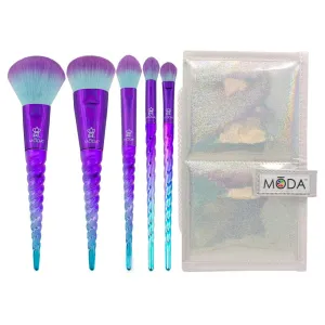 Royal Brush Moda Mythical 6 Piece Cosmetic Make Up Travel Kit Brush Set, Celestial Blue