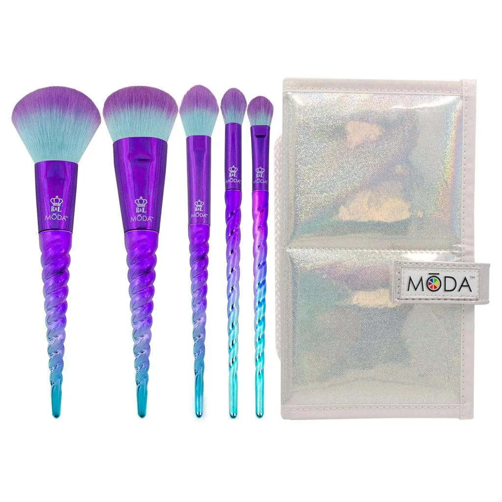 Royal Brush Moda Mythical 6 Piece Cosmetic Make Up Travel Kit Brush Set, Celestial Blue