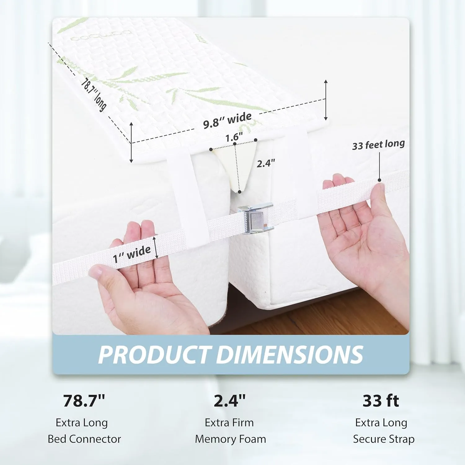Ruili Bed Bridge Twin to King Converter Kit - Mattress Connector with Strap - Extra Wide Soft Bed Gap Filler - Adjustable Comfortable Connector - Storage Bag Included (Bamboo Viscose)