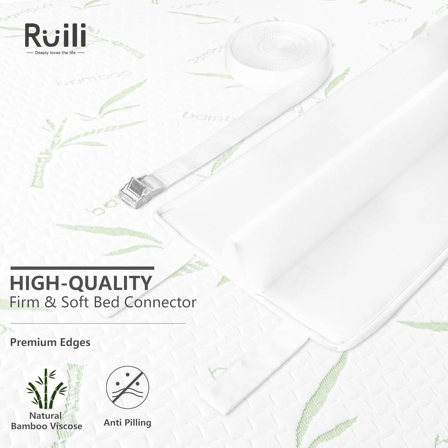 Ruili Bed Bridge Twin to King Converter Kit - Mattress Connector with Strap - Extra Wide Soft Bed Gap Filler - Adjustable Comfortable Connector - Storage Bag Included (Bamboo Viscose)