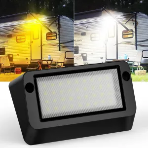 Safoner Heavy-Duty Aluminum RV Porch Light- Rustproof Exterior LED Lamp, IP67 Waterproof, Dual Color Amber & White, 1400LM, 12V-30V Compatible for Outdoor RVs & Trailers (Black Housing)- 1 Pack