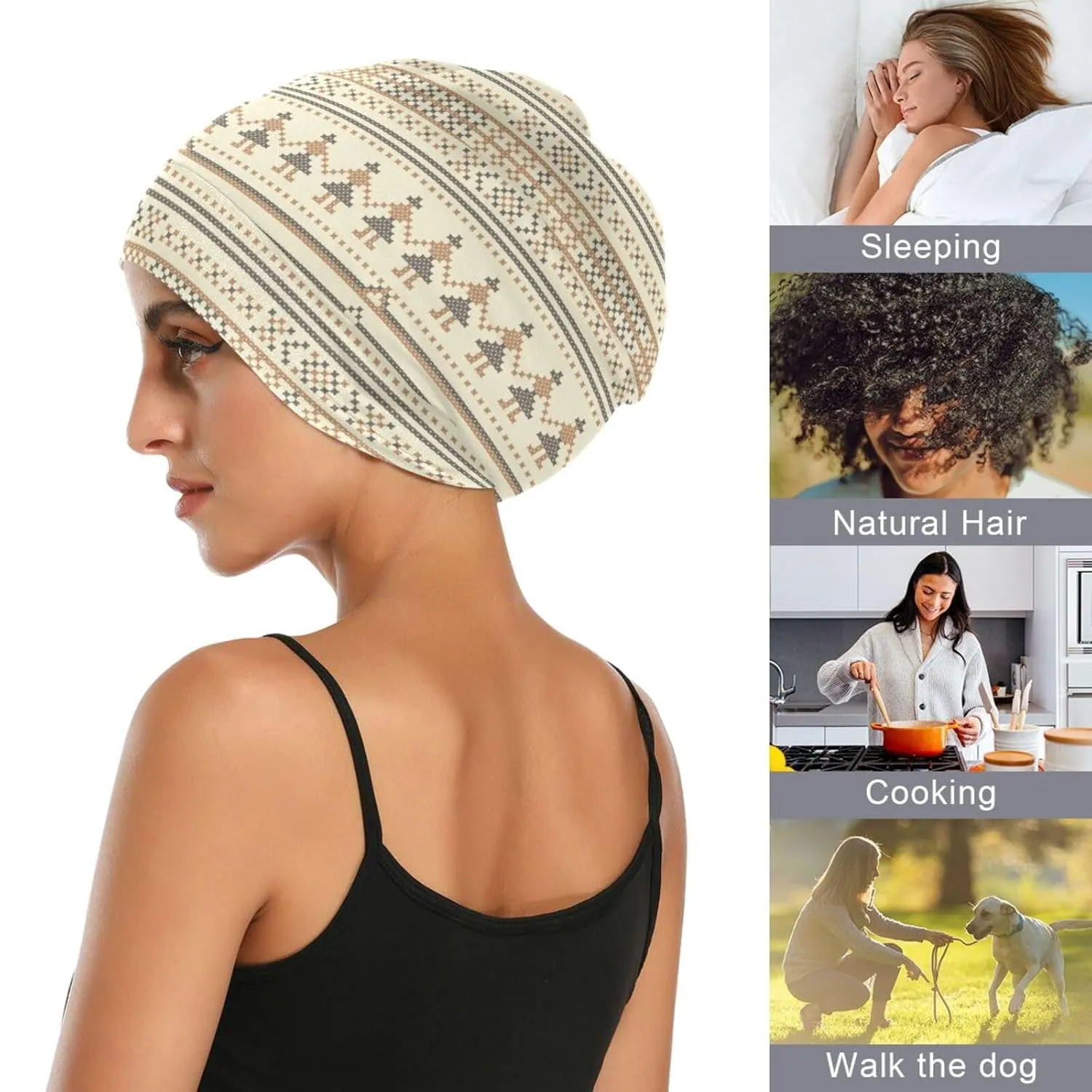 Satin Bonnet Hair Wrap for Sleeping - Lined Sleep Cap for Curly Hair Women & Men - Beige