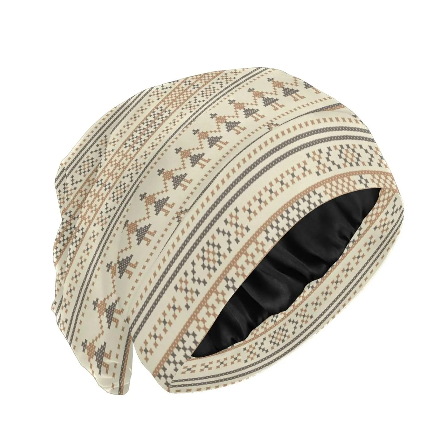 Satin Bonnet Hair Wrap for Sleeping - Lined Sleep Cap for Curly Hair Women & Men - Beige