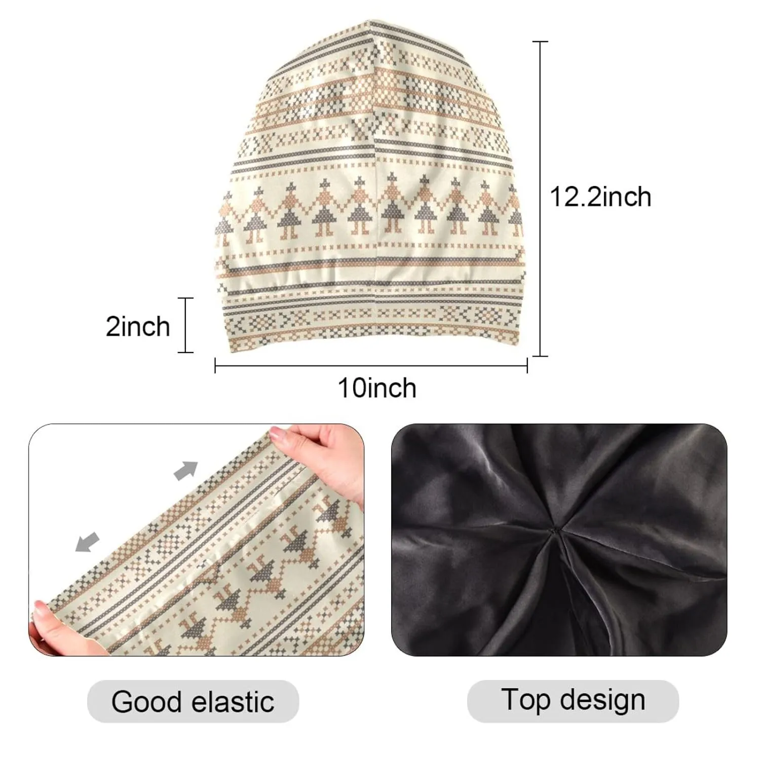 Satin Bonnet Hair Wrap for Sleeping - Lined Sleep Cap for Curly Hair Women & Men - Beige