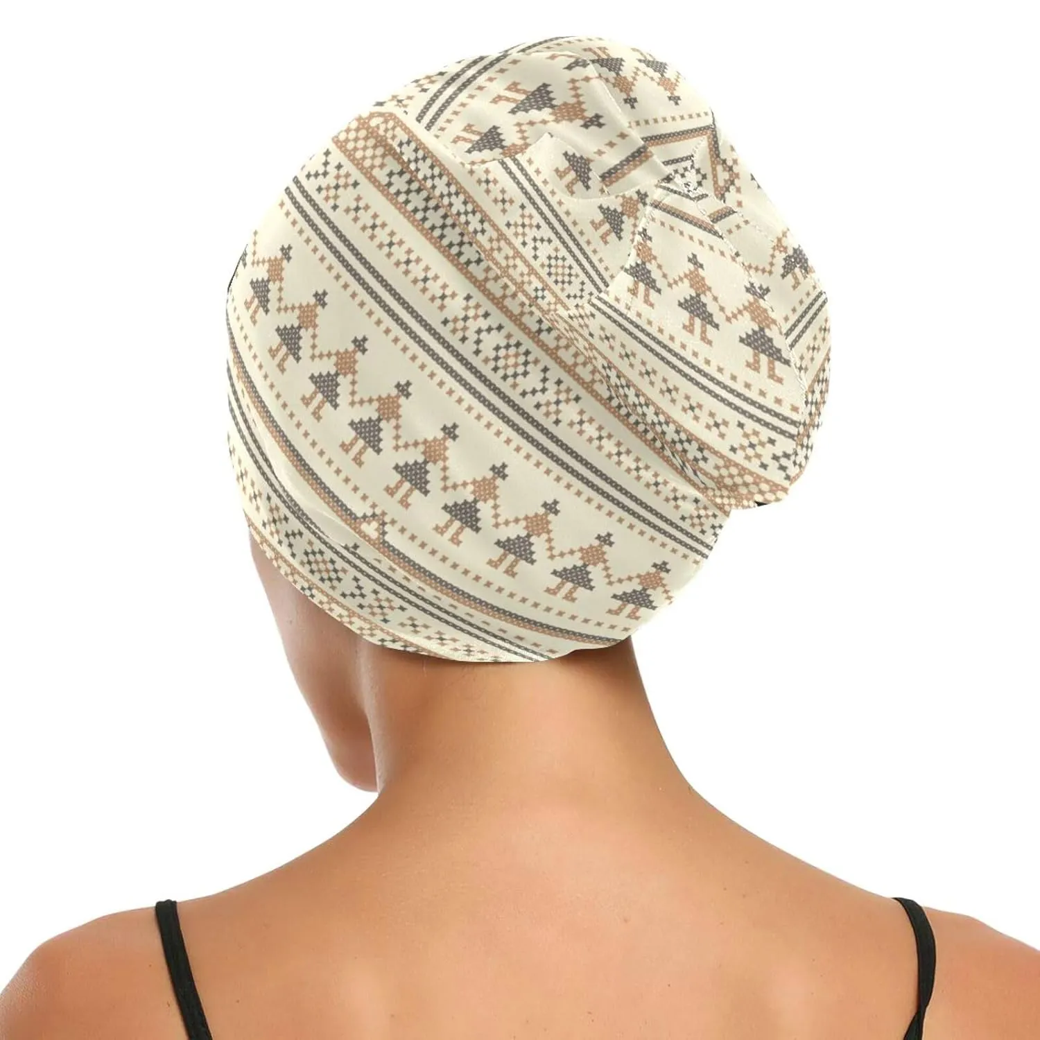 Satin Bonnet Hair Wrap for Sleeping - Lined Sleep Cap for Curly Hair Women & Men - Beige