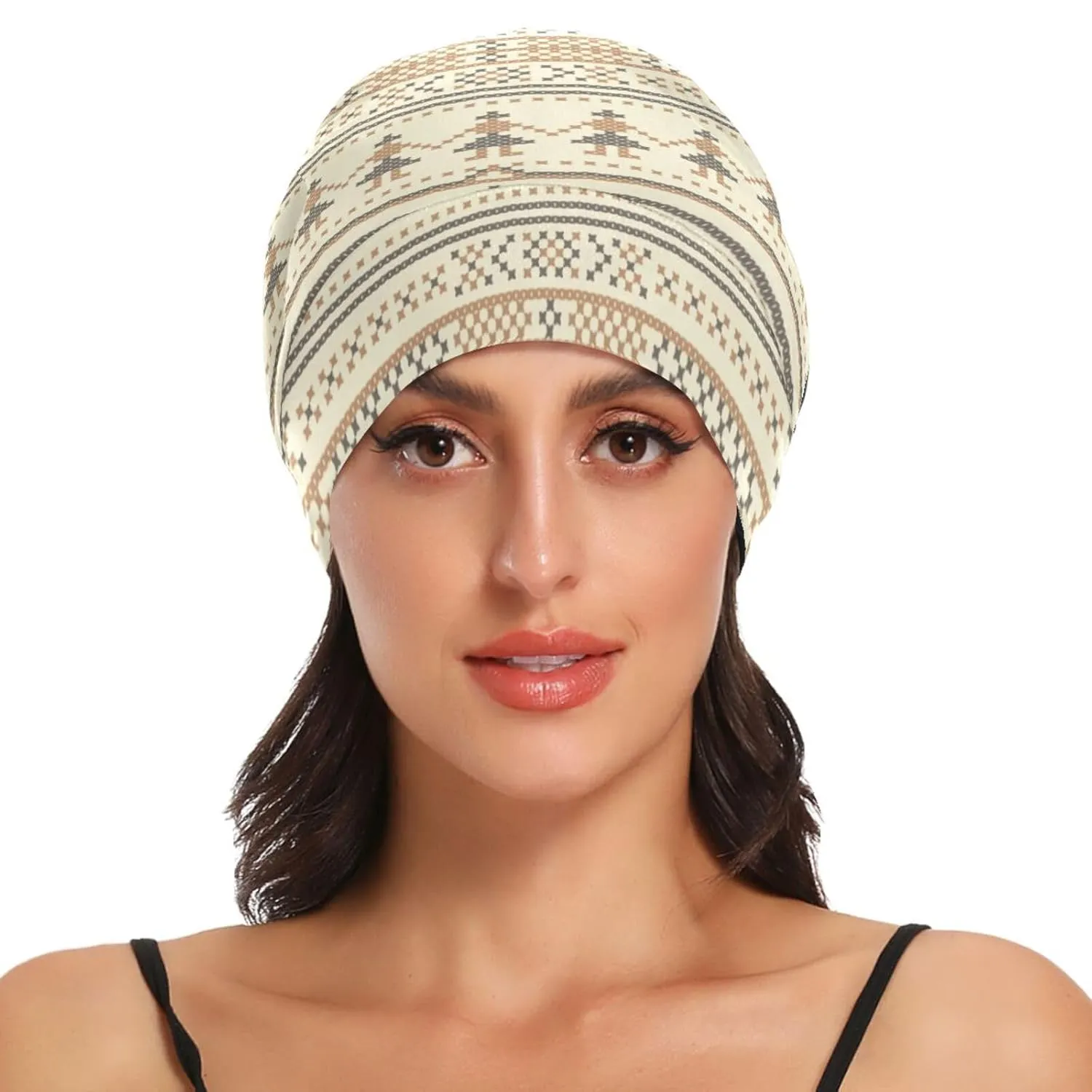 Satin Bonnet Hair Wrap for Sleeping - Lined Sleep Cap for Curly Hair Women & Men - Beige