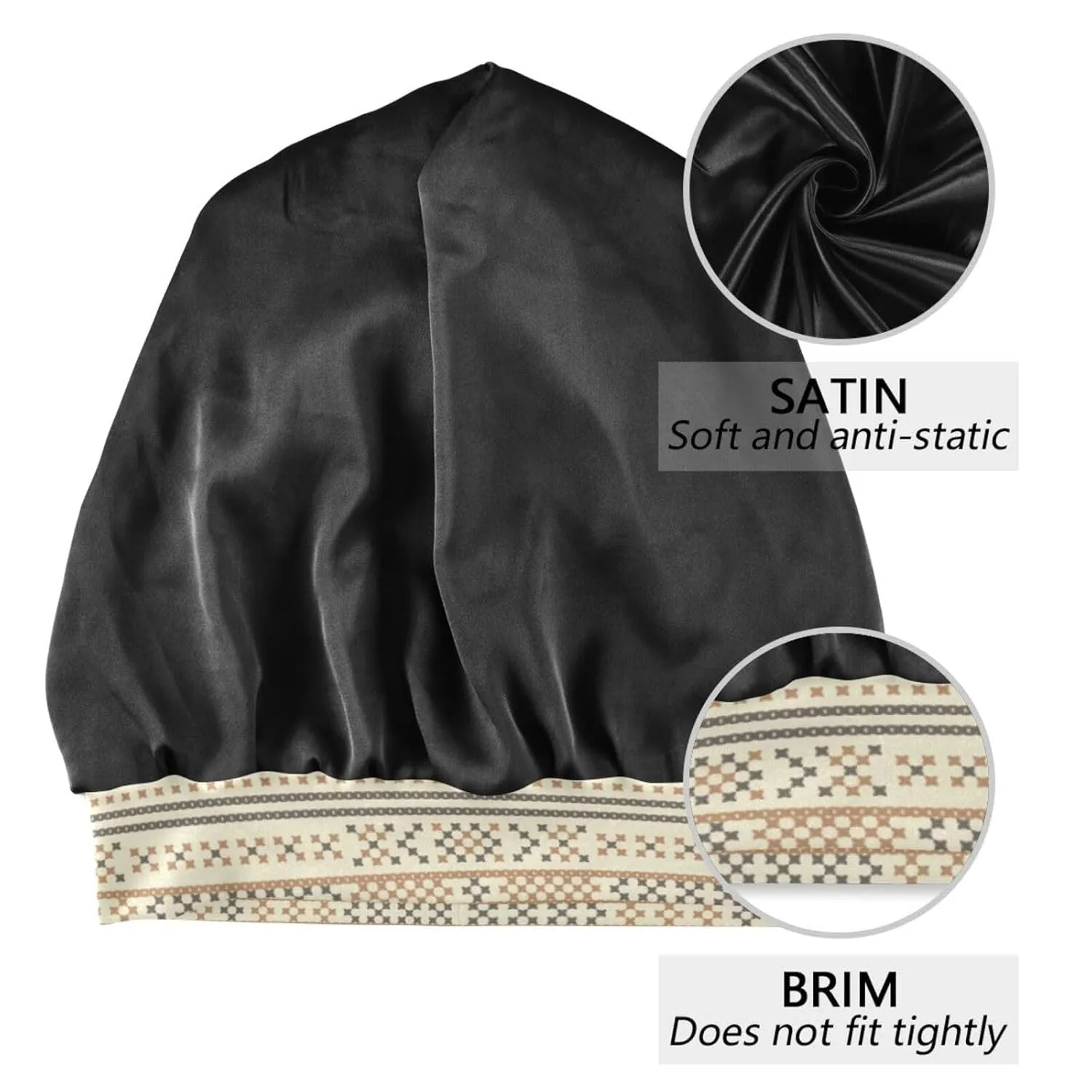 Satin Bonnet Hair Wrap for Sleeping - Lined Sleep Cap for Curly Hair Women & Men - Beige