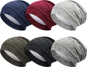 SATINIOR 6 Pieces Satin Lined Sleep Cap Slouchy Skull Beanie Hat Night Hair Cap Headwear Head Wrap for Curly Hair Women Girl