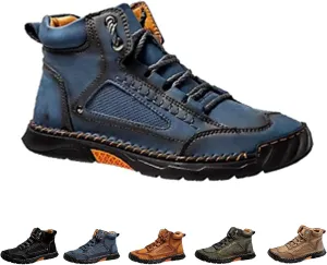 Sawbehind Men's Comfortable Handmade Leather Boots – Waterproof, Spacious Toe Box Outdoor Leather Shoes, Arch Support