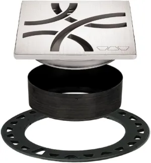 Schluter Kerdi-Drain Grate Kit with Integrated Slope Bonding Flange - Ideal for Bathroom or Wet Rooms - 4" Brushed Stainless Steel Curve, Adjustable - KDIF4GRKEBD6