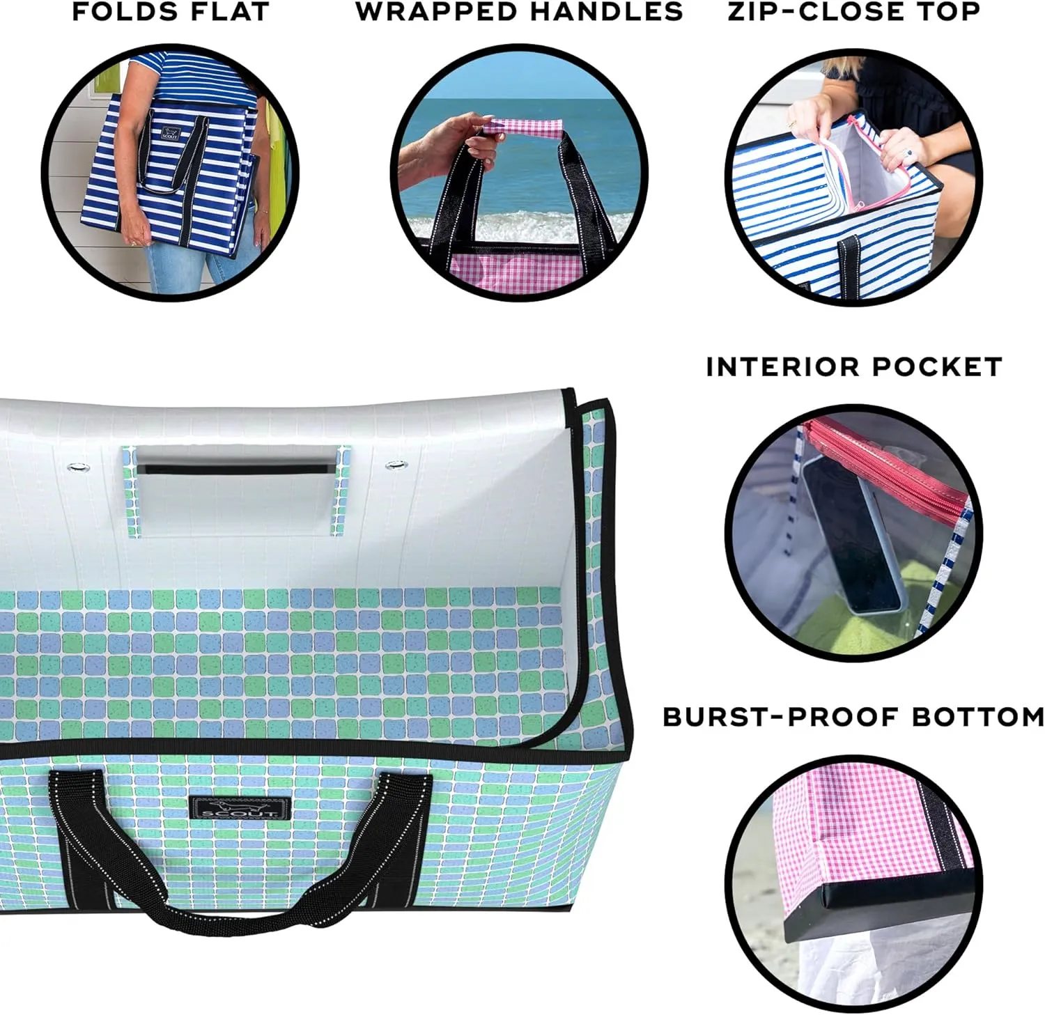 SCOUT 4 Boys Extra Large Tote Bag for Women - Utility Tote with Zipper Closure and Handles - Beach Bag, Storage, Travel Bag