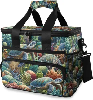 Sea Ocean Turtle Plants Coral Cooler Bag Insulated Cooler Soft Sided Cooler 24 Can Portable Picnic Bag Large Leakproof Lunch Bag Box for Beach Grocery Camping Travel Car Men Women