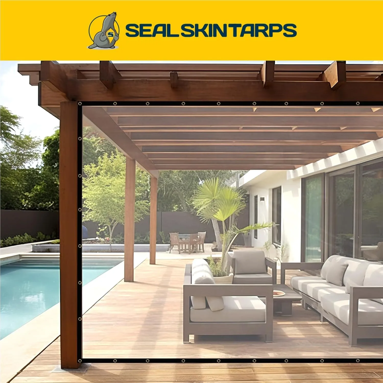 Seal Skin Covers Waterproof Clear Tarp 8x10 FT, 20 Mil 18 OZ 560 GSM Heavy Duty Transparent Vinyl Tarpaulin with Grommets