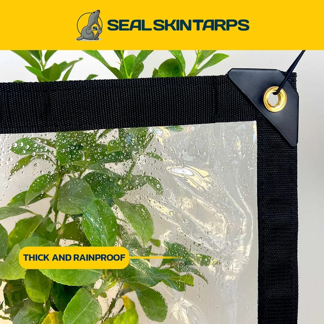 Seal Skin Covers Waterproof Clear Tarp 8x10 FT, 20 Mil 18 OZ 560 GSM Heavy Duty Transparent Vinyl Tarpaulin with Grommets