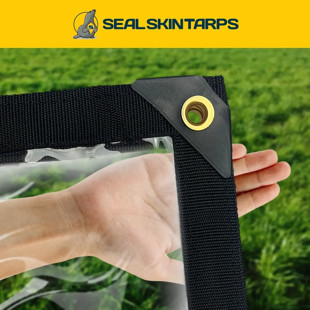 Seal Skin Covers Waterproof Clear Tarp 8x10 FT, 20 Mil 18 OZ 560 GSM Heavy Duty Transparent Vinyl Tarpaulin with Grommets