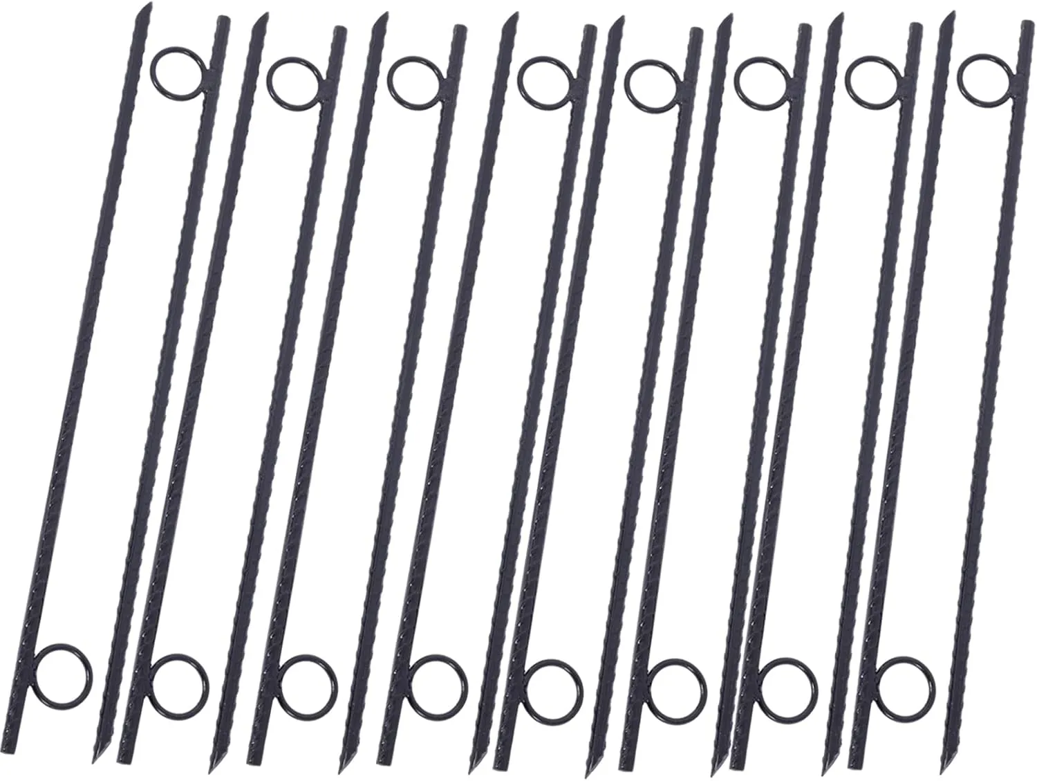 Secure Your Outdoor Tents with Durable Steel Rebar Stakes, 18 Inch Length, Enhanced Grip Design, Black, 16 Pack