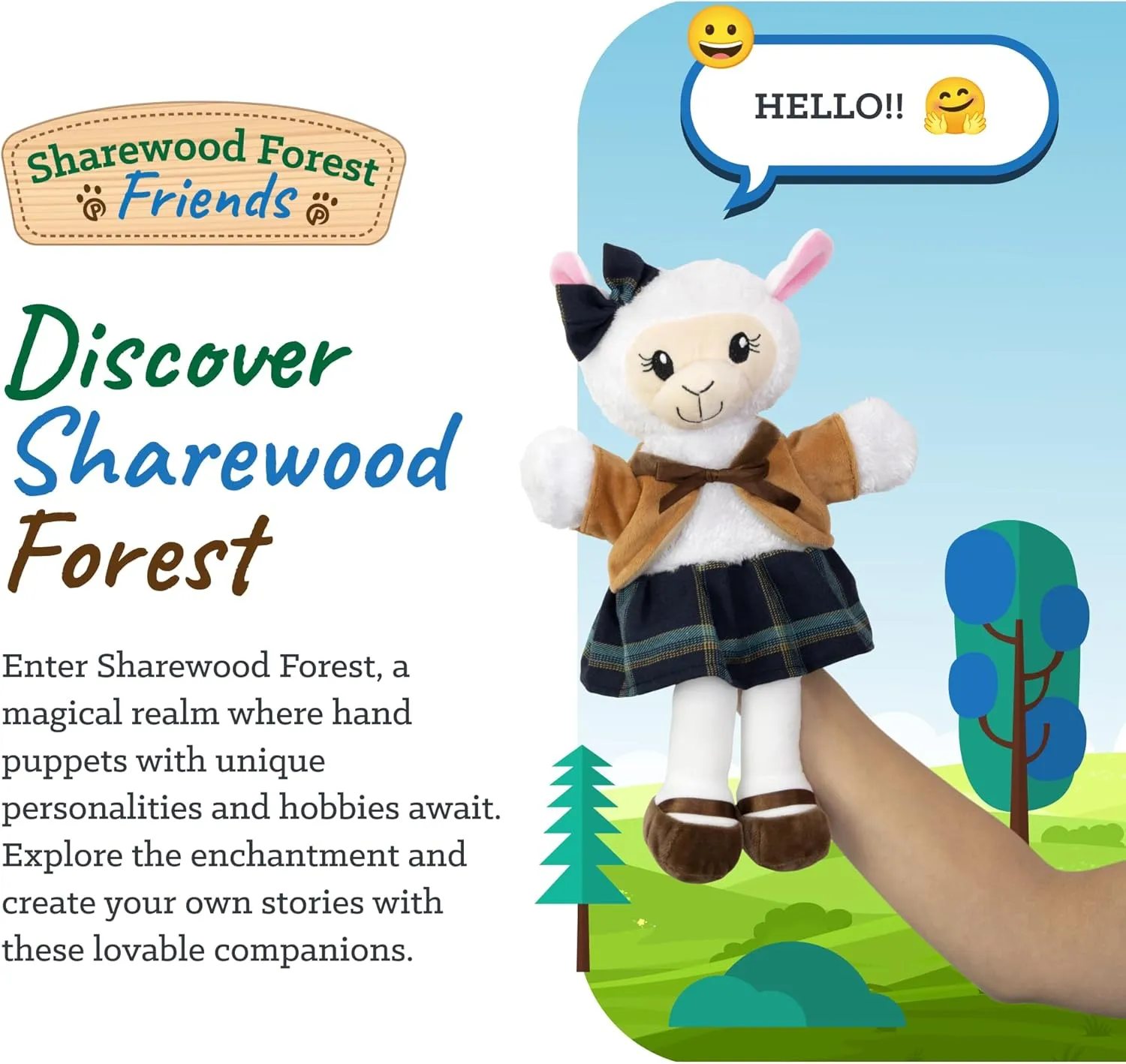 Sharewood Forest Friends Aria The Alpaca Hand Puppet - Stuffed Animal for Toddlers, Kids, Teachers, Daycare & School - Perfect for Puppet Theatre and Creative Play