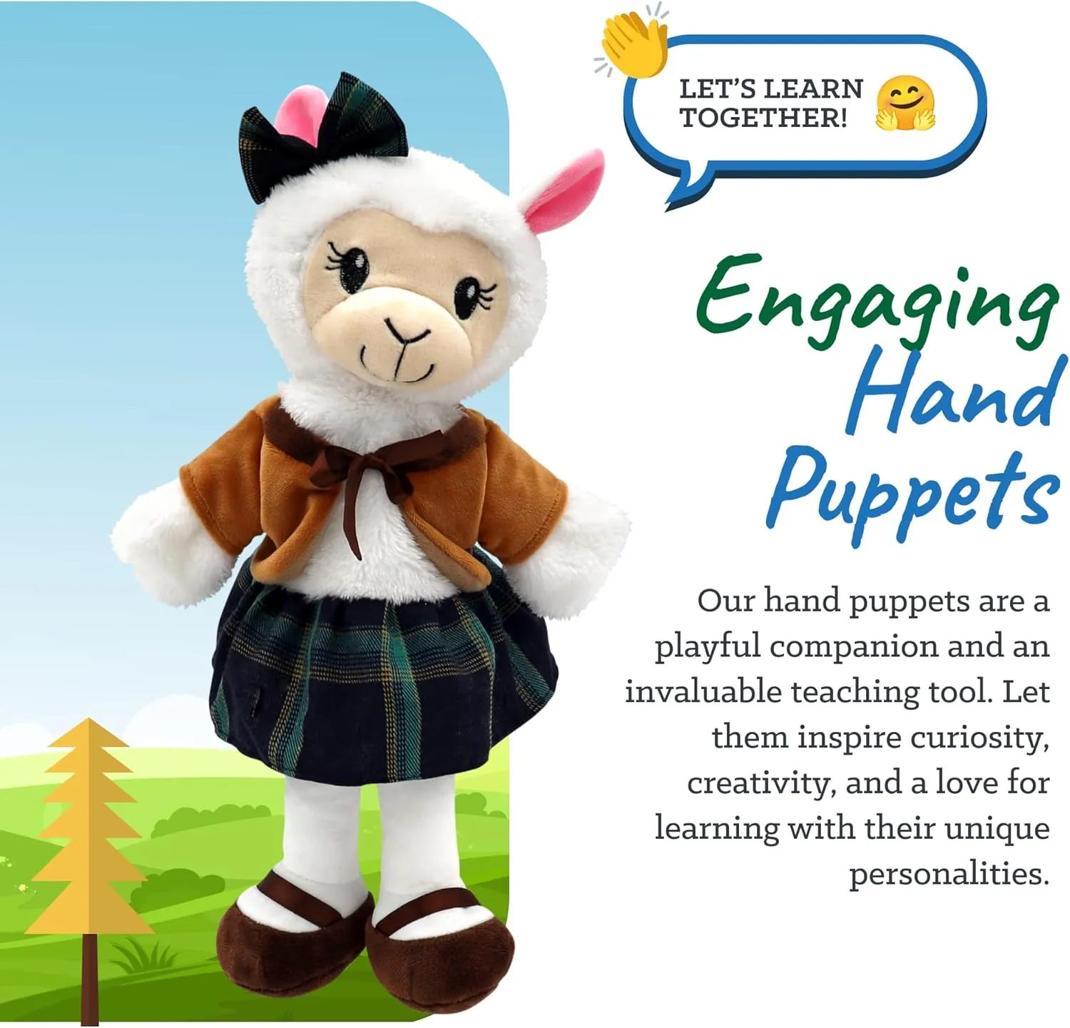 Sharewood Forest Friends Aria The Alpaca Hand Puppet - Stuffed Animal for Toddlers, Kids, Teachers, Daycare & School - Perfect for Puppet Theatre and Creative Play