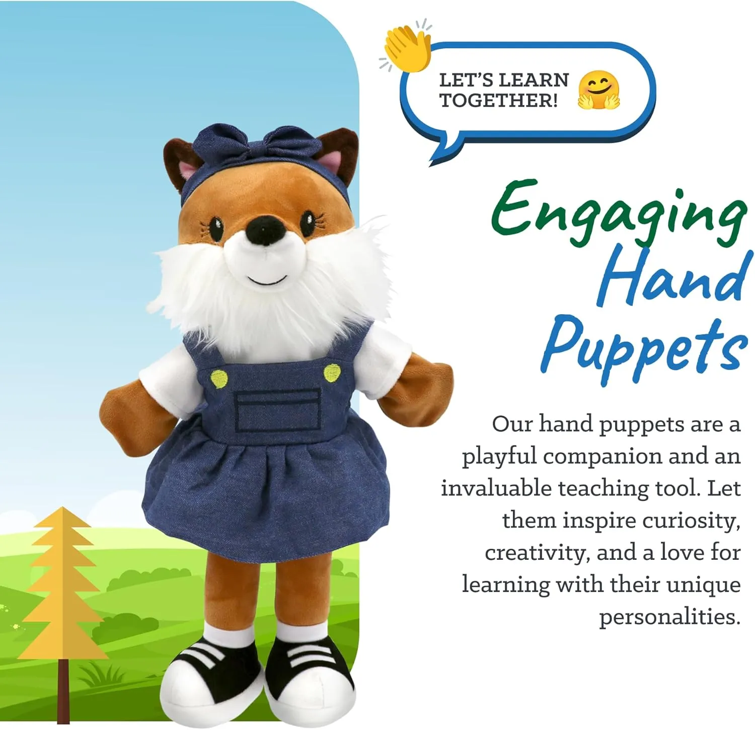 Sharewood Forest Friends Fiona The Fox Hand Puppet - Stuffed Animal for Toddlers, Kids, Teachers, Daycare & School - Perfect for Puppet Theatre and Creative Play