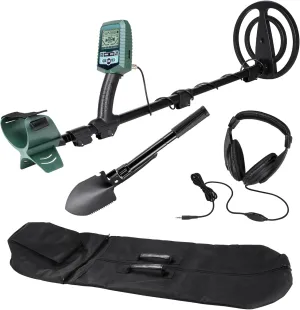 Sharp-200 Professional Metal Detector Field Kit with Submergible Search Coil, Heanphone, Folding Shovel with Compass, Carrying Case