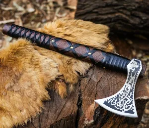 SHINY CRAFTS-Norse Viking Axe Wedding Gifts Camping Axe Berserker Axes-Handmade Viking Pizza Axe Authentic Medieval Pizza Cutter Axe with Carved Handle & Leather Sheath (VBA-27-A)