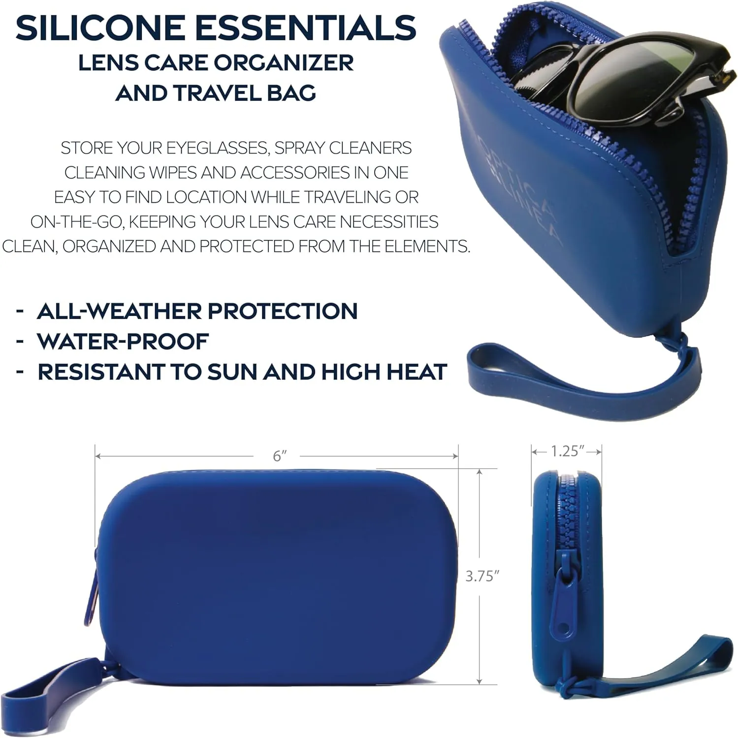 Silicone Essentials Water-Proof Travel Bag and Spray Kit l All-Weather Storage Zipper Bag (1) 2oz Eco Spray Eyeglass & Screen Cleaner & (1) Premium 6"x6" Microfiber Cloth | Navy Spray Kit