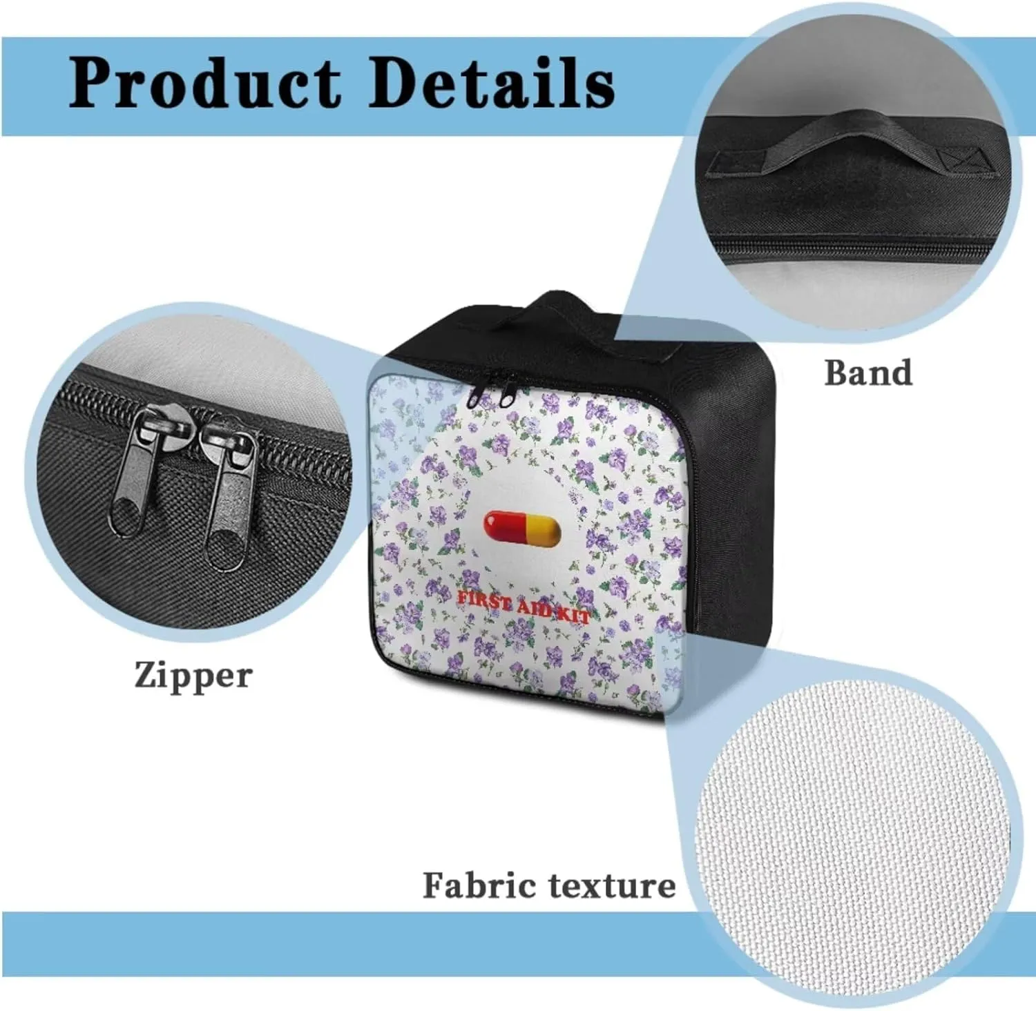 Simple Purple Flower Print First Aid Kit-Empty Medical Kit-Trauma Aid Kit-Medicine Organizer Storage,Ideal for Family-Dorm-Traveling-Car-RV-Camping-Hiking-Hunting Essentials Gear (Bag Only)