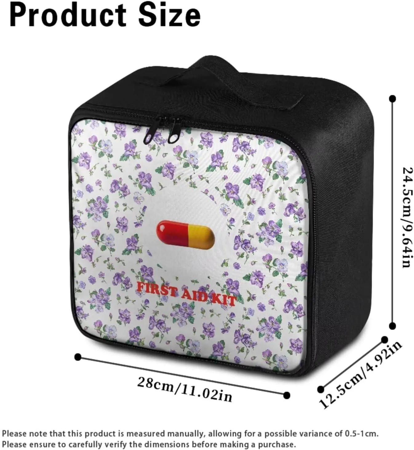 Simple Purple Flower Print First Aid Kit-Empty Medical Kit-Trauma Aid Kit-Medicine Organizer Storage,Ideal for Family-Dorm-Traveling-Car-RV-Camping-Hiking-Hunting Essentials Gear (Bag Only)