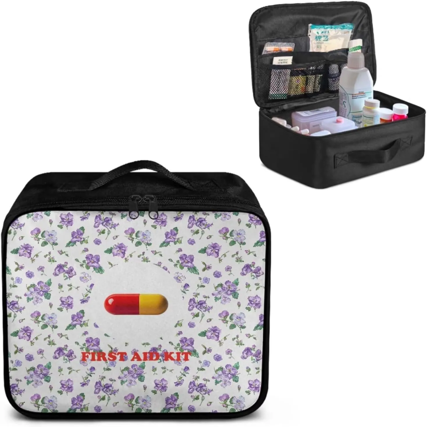Simple Purple Flower Print First Aid Kit-Empty Medical Kit-Trauma Aid Kit-Medicine Organizer Storage,Ideal for Family-Dorm-Traveling-Car-RV-Camping-Hiking-Hunting Essentials Gear (Bag Only)