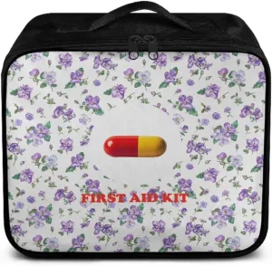 Simple Purple Flower Print First Aid Kit-Empty Medical Kit-Trauma Aid Kit-Medicine Organizer Storage,Ideal for Family-Dorm-Traveling-Car-RV-Camping-Hiking-Hunting Essentials Gear (Bag Only)
