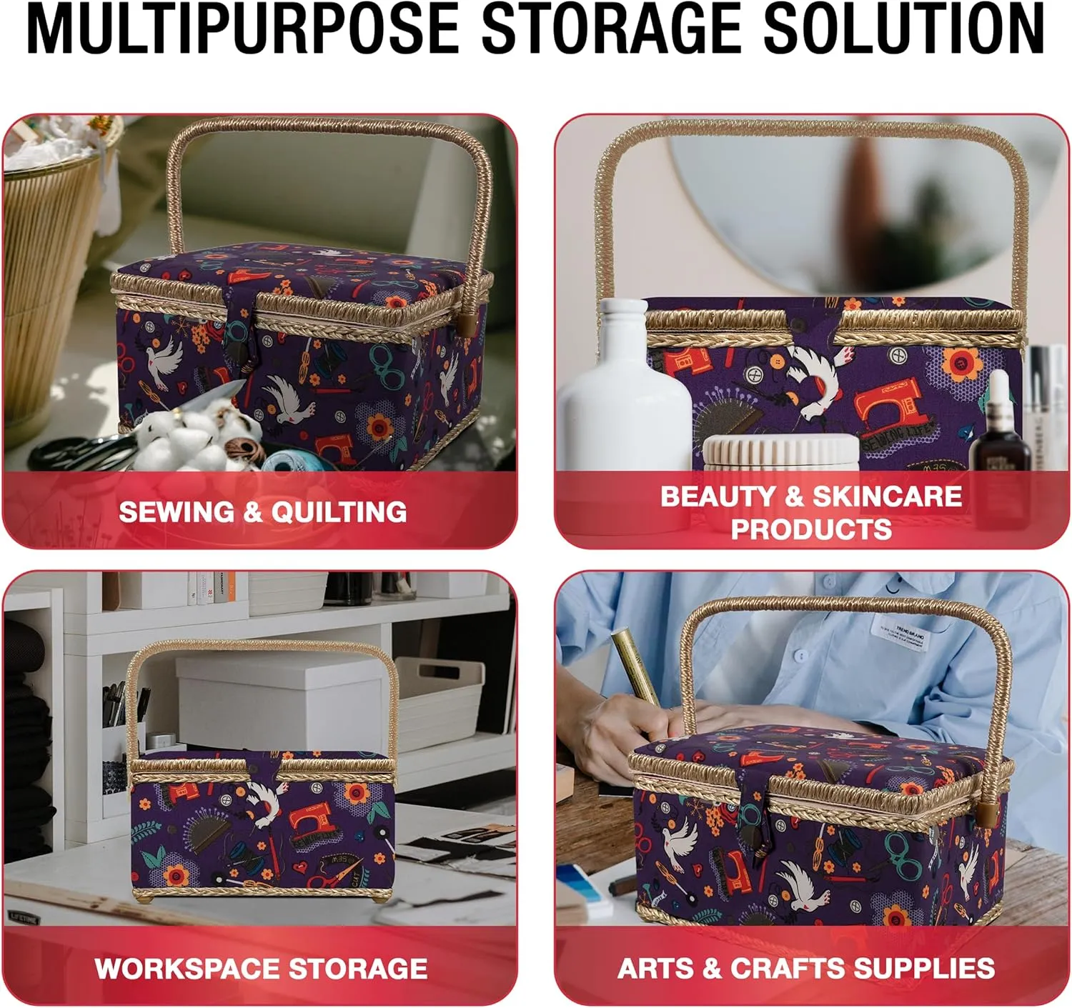 SINGER Sewing Basket with Sewing Kit, Needles, Thread, Scissors, and Notions- Purple