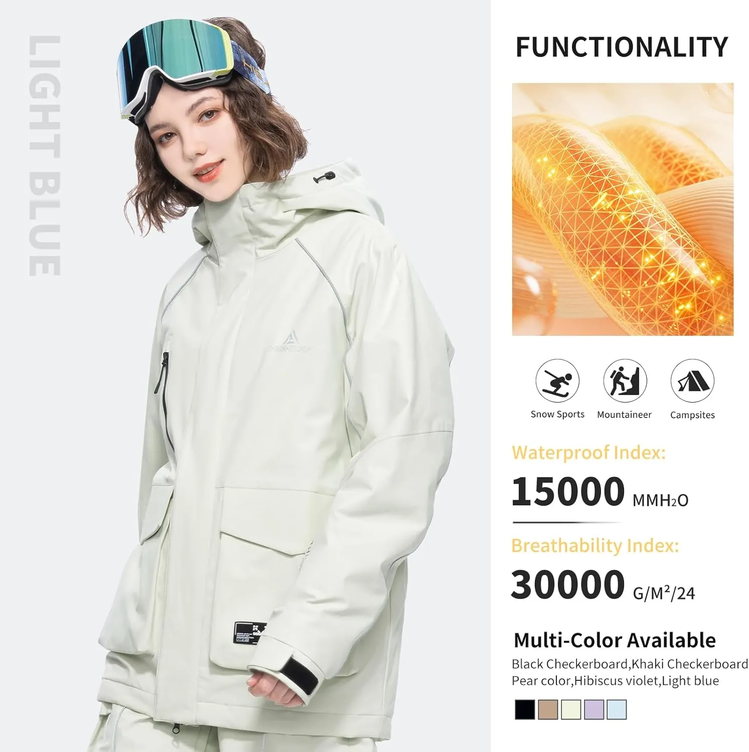 Ski Jacket Snowboard Coat Snow Winter Waterproof Insulated Windproof Baggy Warm Hooded Jacket for Men Women