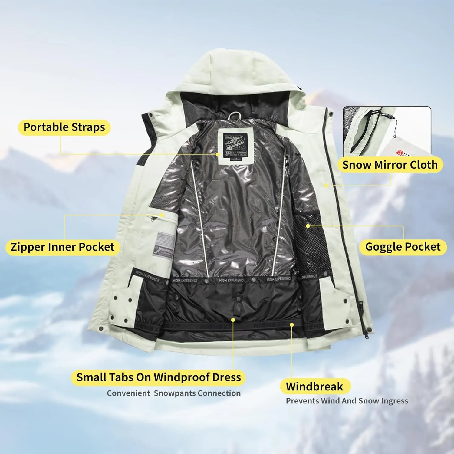 Ski Jacket Snowboard Coat Snow Winter Waterproof Insulated Windproof Baggy Warm Hooded Jacket for Men Women