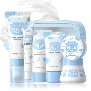 Skin Care Kit Milk Girls Gifts - Teen Skin Care Set - Skin Care Routine Kit for Women - with Hand Wax,Sunscreen,Face & Eye Cream,Exfoliating Scrub,Skin Care Bag - Mothers Day Gifts (7PCS, Milk)
