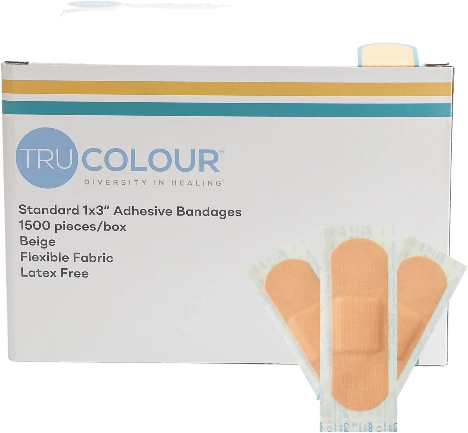 Skin Tone Shade Fabric Bandages (1500 Count) – Flexible, Waterproof, PFAS-Free Adhesive Strips Help Protect Cuts, Scrapes, Scratches – Beige, 1 in x 3 in