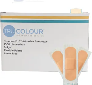 Skin Tone Shade Fabric Bandages (1500 Count) – Flexible, Waterproof, PFAS-Free Adhesive Strips Help Protect Cuts, Scrapes, Scratches – Beige, 1 in x 3 in