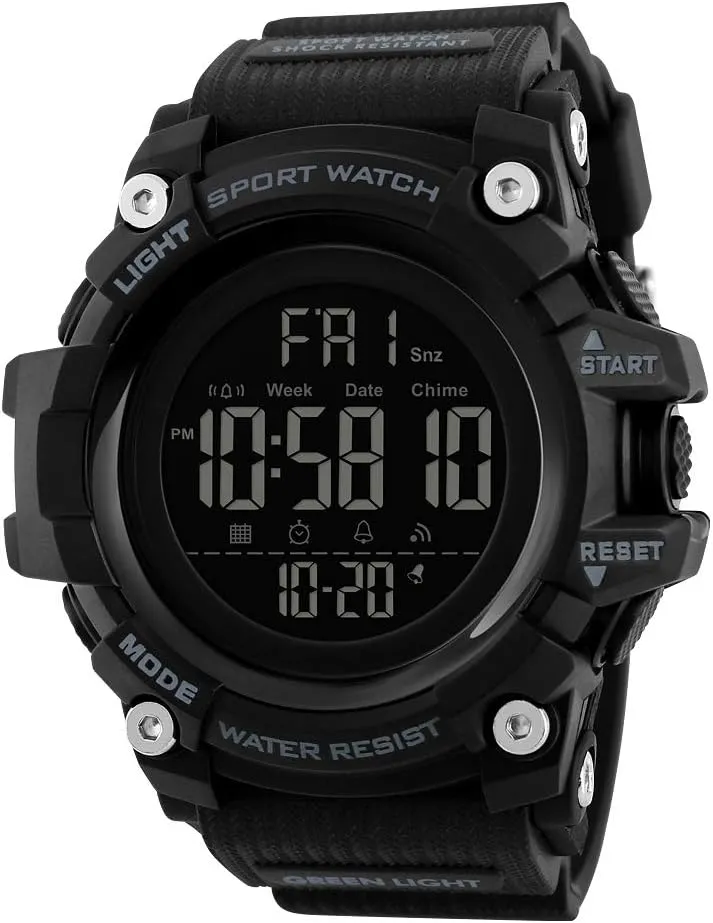 SKMEI Digital Watch for Men, Waterproof Military Watch with LED Backlight Chronograph Alarm, Black Big Face Sports Wrist Watch for Men Boys