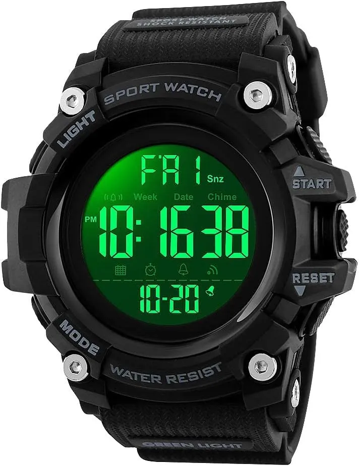 SKMEI Digital Watch for Men, Waterproof Military Watch with LED Backlight Chronograph Alarm, Black Big Face Sports Wrist Watch for Men Boys