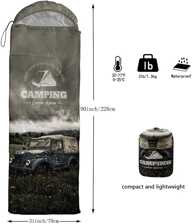 Sleeping Bag for Adults Kids,Green Mountain Camp Van-Lightweight Warm Portable Outdoor Indoor-Waterproof Cold Weather Resistant Sleeping Bag for Camping Hiking