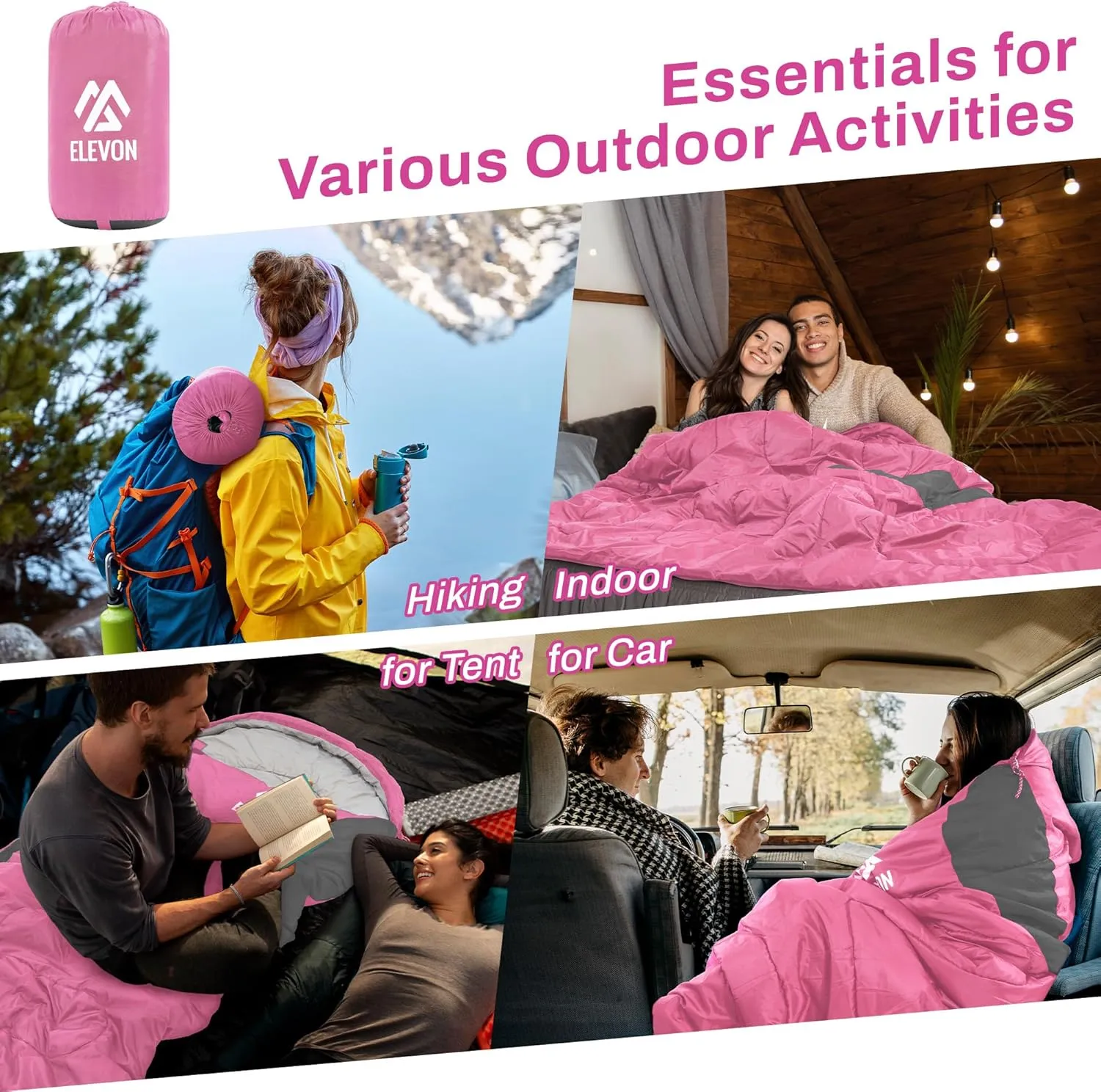 Sleeping Bag for Adults Teens Kids Cold Warm Weather, Portable Waterproof & Lightweight, Compact with Compression Sack, for 3-4 Seasons Camping, Backpacking, Hiking, Travel, Indoors Outdoors