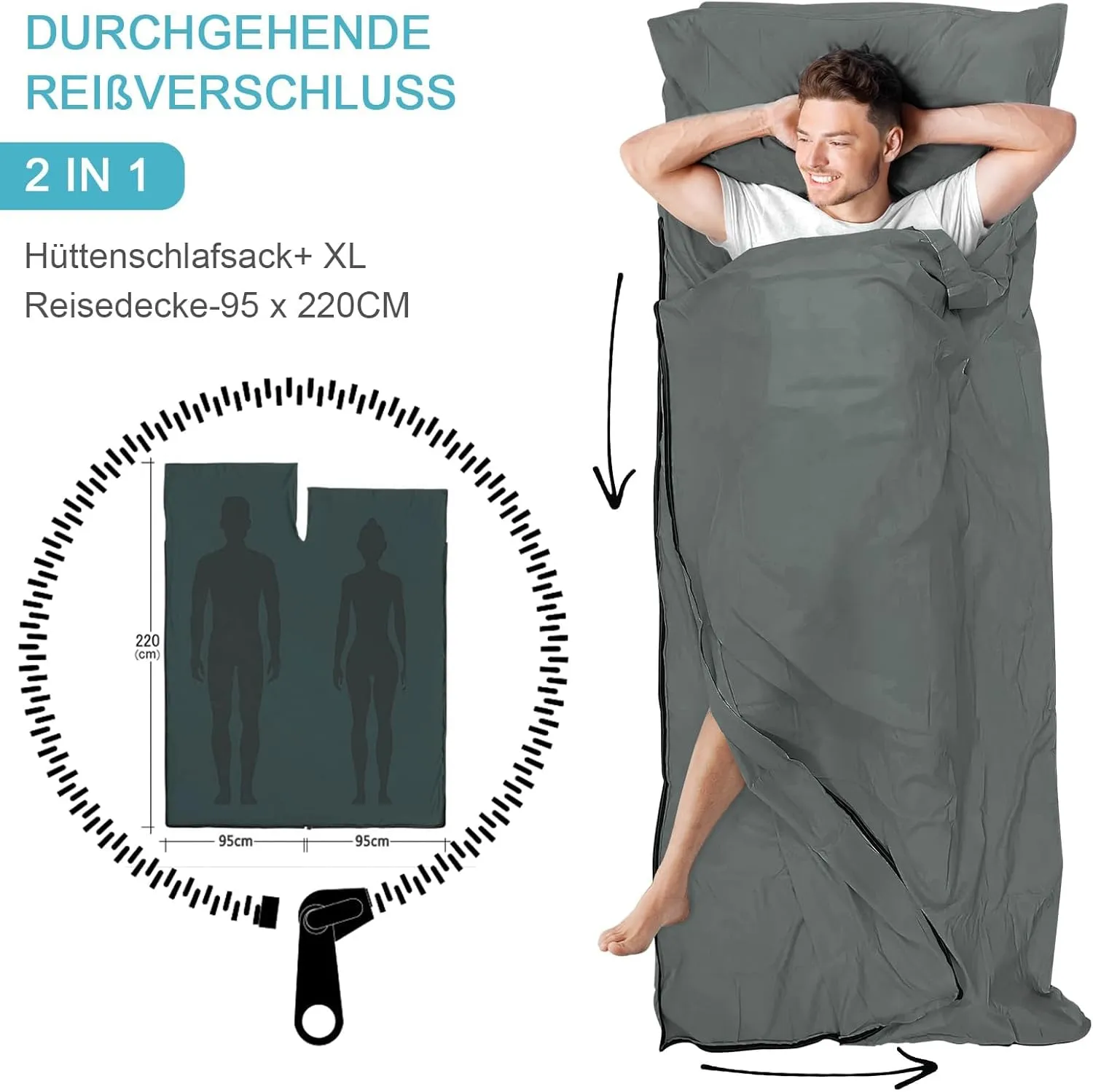 Sleeping Bag Liner, Adult Sleep Sack & Travel Sheets, Lightweight Single and Portable Camping Sleeping Bag Liners - Ideal for Traveling, Hostels and Camping
