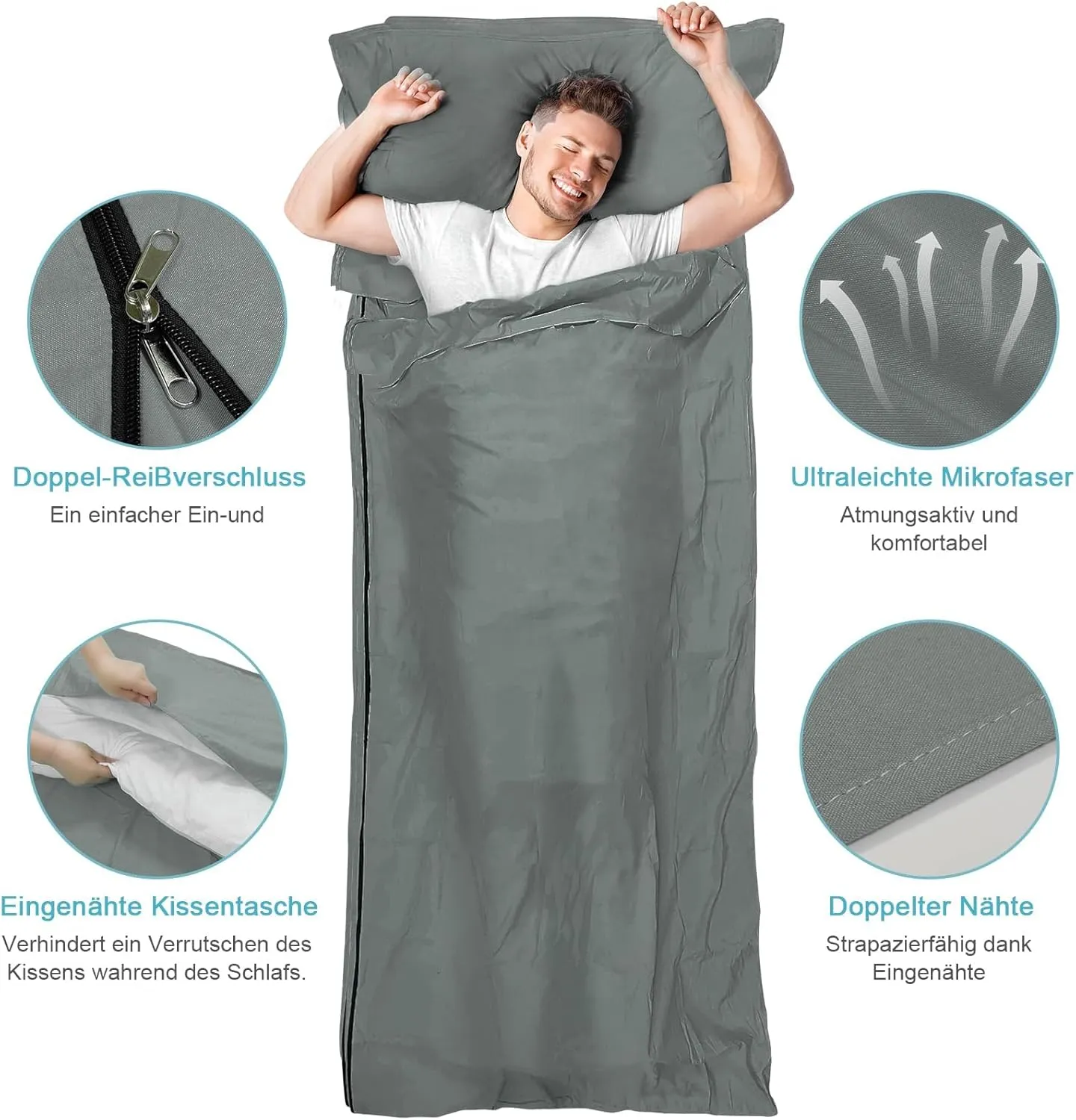 Sleeping Bag Liner, Adult Sleep Sack & Travel Sheets, Lightweight Single and Portable Camping Sleeping Bag Liners - Ideal for Traveling, Hostels and Camping