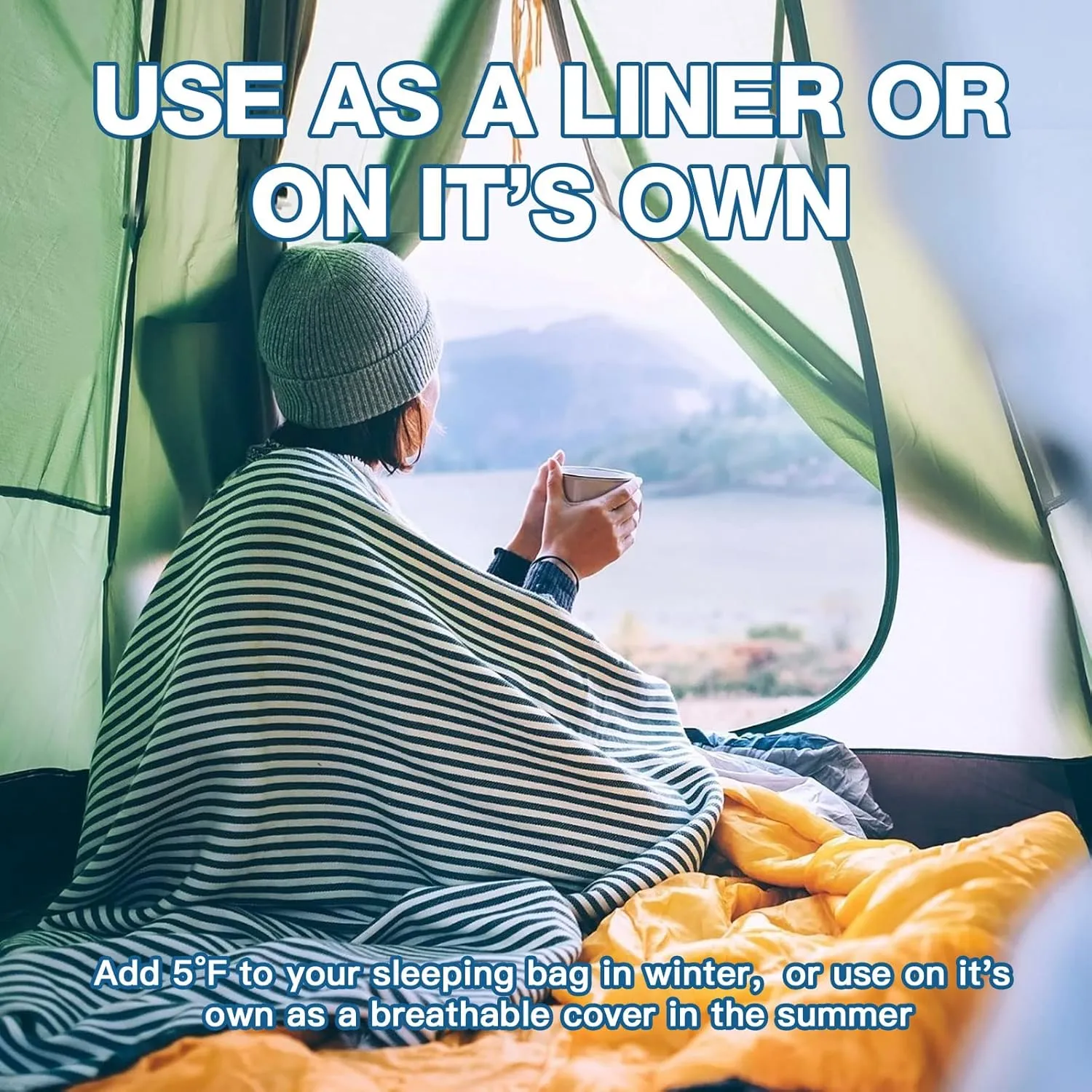 Sleeping Bag Liner, Sleep Sack Travel Sheets, Two-Way-Zipper Expose Feet Separately, Lightweight for Single, Backpacking,Hotels & Hostels, Camping, Travel, Business
