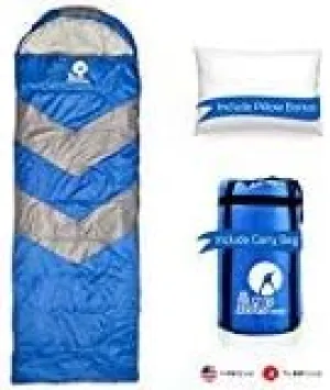 Sleeping Bag Outdoor Camping Lightweight - for Men & Women 210T Ripstop Compact Envelope Sleep Bag W/Pillow & Strong Zipper 200 GSM Ideal for Summer &Spring - Blue