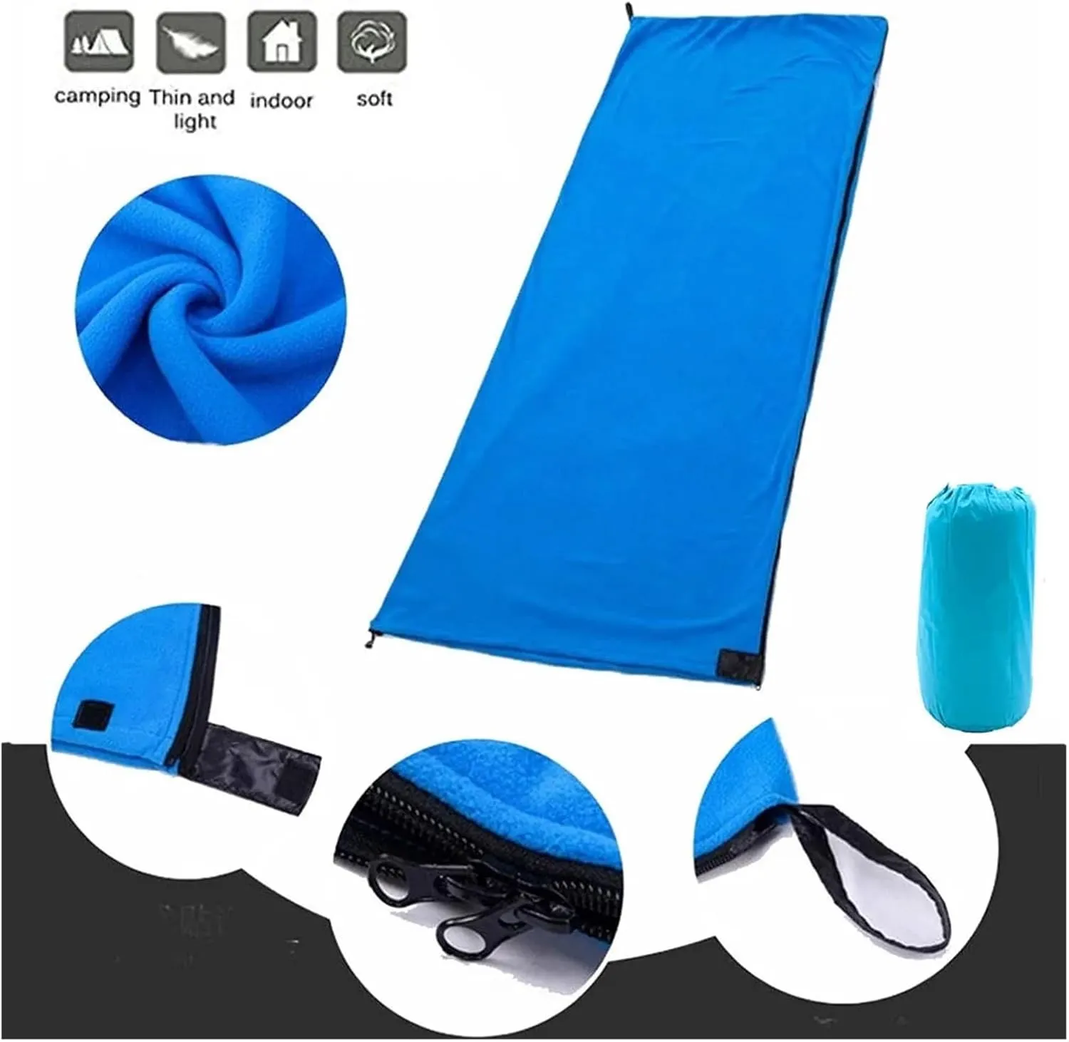 Sleeping Bag Ultra-Light Polar Fleece Sleeping Bag for Outdoor Camping Tent Bed Use,Travel Warm Sleeping Bag Liner Lightweight(Doblue Orange)