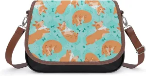 Sleeping Corgi Classic Crossbody Bags Purses for Women Leather Shoulder Handbags with Adjustable Strap